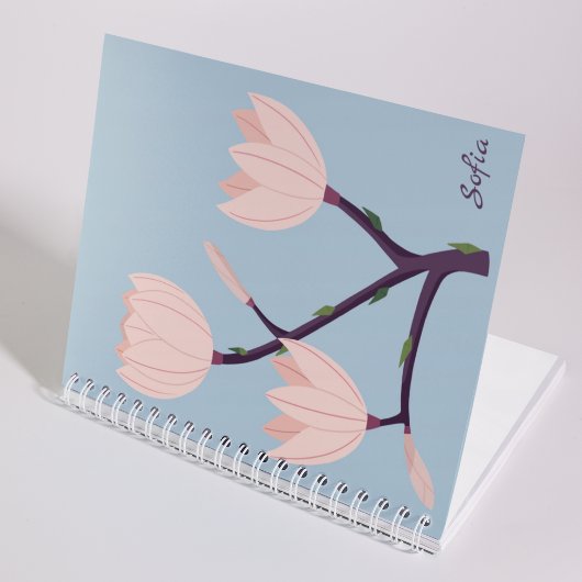 Schoon Eenvoudig Pastel Blauw & Roze Bloemen Monog Notitieboek