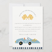Schoon Elegant Blauw Raceauto Kinderen Verjaardag  Bedankkaart (Voorkant)