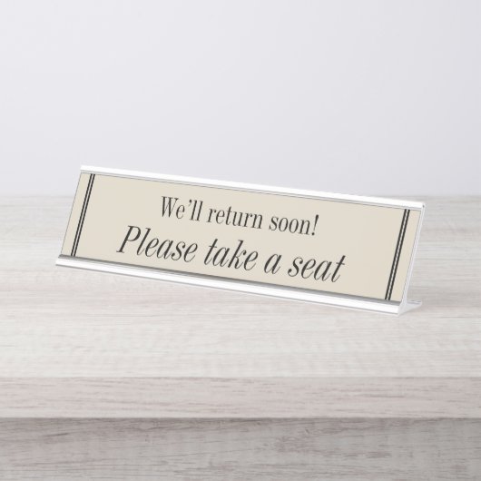 Schoon, Elegant "Neem alsjeblieft een stoel" Bureau Naambordje (Voorkant)