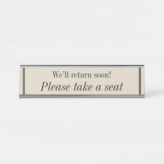 Schoon, Elegant "Neem alsjeblieft een stoel" Bureau Naambordje (Voorkant)