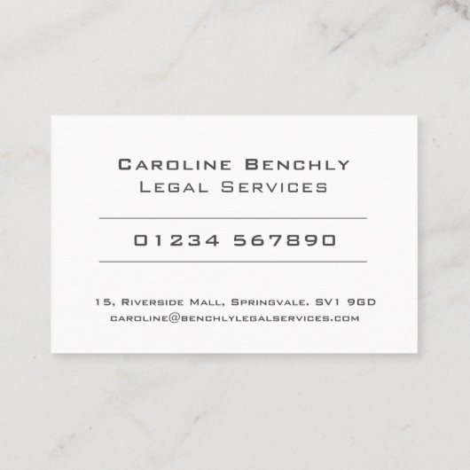 Schoon en elegant ontwerp van juridische services visitekaartje (Achterkant)