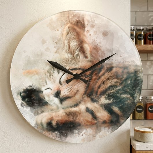 Schoon en schattig slapend waterverf kitten grote klok