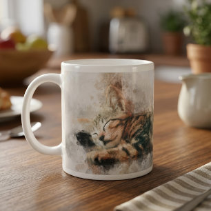 Schoon en schattig slapend waterverf kitten koffiemok
