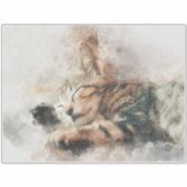 Schoon en schattig slapend waterverf kitten sticker (Voorkant)
