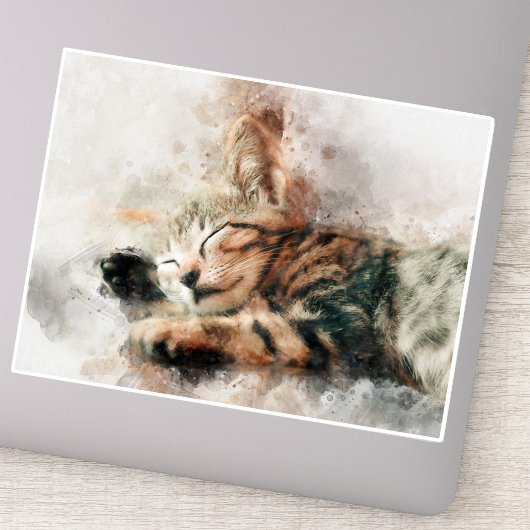 Schoon en schattig slapend waterverf kitten sticker