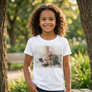 Schoon en schattig slapend waterverf kitten t-shirt