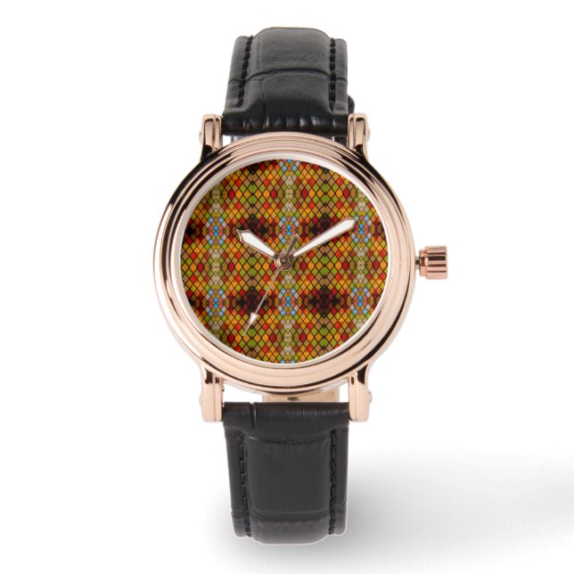 Schoon gebrandschilderd raam patroon  horloge (Voorkant)
