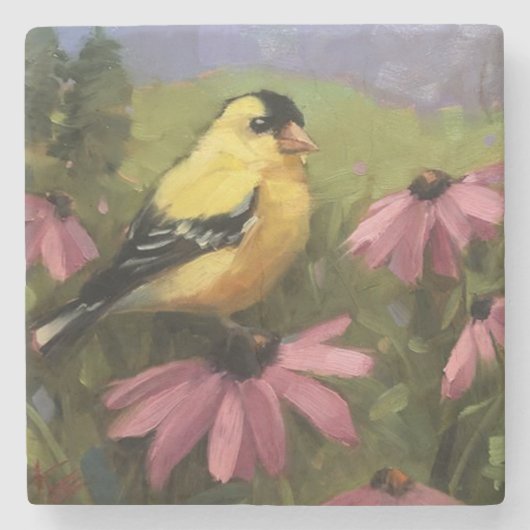 Schoon Geel Vogelfijn Kunst Stenen Onderzetter (Voorkant)