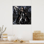 Schoon gotisch fee op zwart paard  poster (Keuken)
