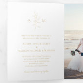 Schoon Goud Botanische Foto Elegante Huwelijk Drieluik Uitnodiging (Binnenzijde eerst)