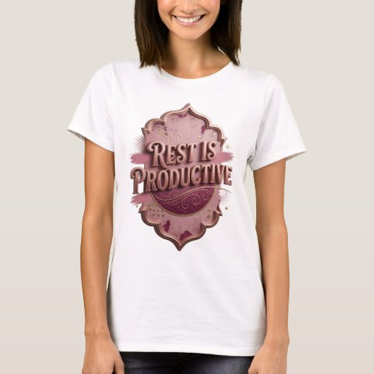 Schoon Goud RUST IS PRODUCTIEF Statement T-shirt (Voorkant)