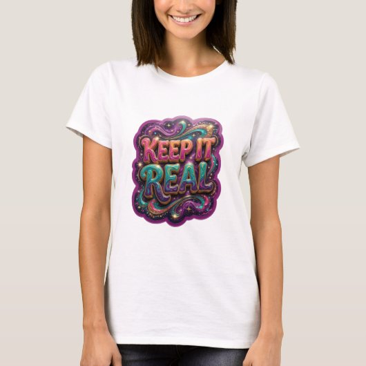 Schoon Gouden KEEP IT REAL Statement T-shirt (Voorkant)