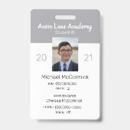Schoon Grijs Huisonderwijs Student ID Badge