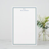 Schoon Groen Marine Blauw Monogrammed Briefpapier (Staand voorkant)