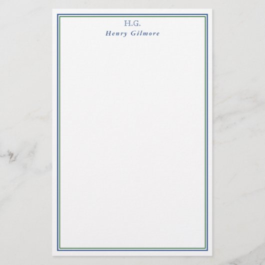 Schoon Groen Marine Blauw Monogrammed Briefpapier (Voorkant)