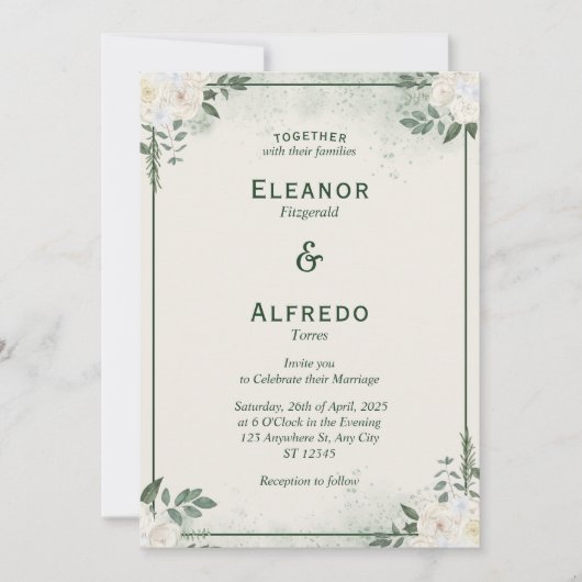 Schoon groen minimalistische bruiloft uitnodiging (Voorkant)