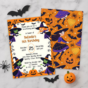 Schoon heksen oranje Halloween kinderverjaardagsfe Kaart