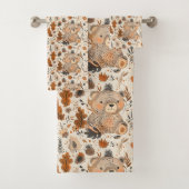 Schoon Herfst Beer & Bos Gebladerte Patroon Bad Handdoek (Insitu)