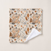 Schoon Herfst Beer & Bos Gebladerte Patroon Bad Handdoek (Wasdoekje)
