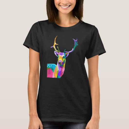 Schoon hertenhoofd kleurrijk hertengewei t-shirt (Voorkant)