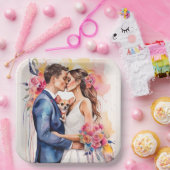 Schoon Huwelijk Paar met Grappig Leuk  Papieren Bordje (Feest)