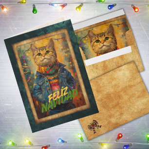 Schoon Kat Gelukkig Kerstmis Feestdagen Kaart