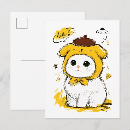 Schoon Kat Pudding Hoed Hallo Schattig Kunst Briefkaart (Voorkant / Achterkant)