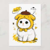 Schoon Kat Pudding Hoed Hallo Schattig Kunst Briefkaart (Voorkant)