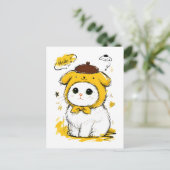 Schoon Kat Pudding Hoed Hallo Schattig Kunst Briefkaart (Staand voorkant)