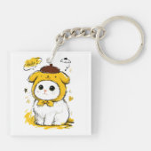 Schoon Kat Pudding Hoed Hallo Schattig Kunst Sleutelhanger (Achterkant)