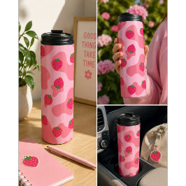 Schoon Kawaii Aardbei Koe Patroon Thermosbeker