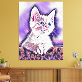 Schoon Kitten Portret Digitale Kunst Schilderij Canvas Afdruk