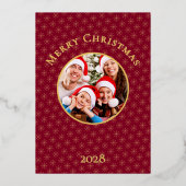 Schoon Klassiek Burgundy Sneeuwvlokken Kerst Goud Folie Feestdagenkaart (Voorkant)