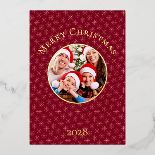 Schoon Klassiek Burgundy Sneeuwvlokken Kerst Goud Folie Feestdagenkaart (Voorkant)