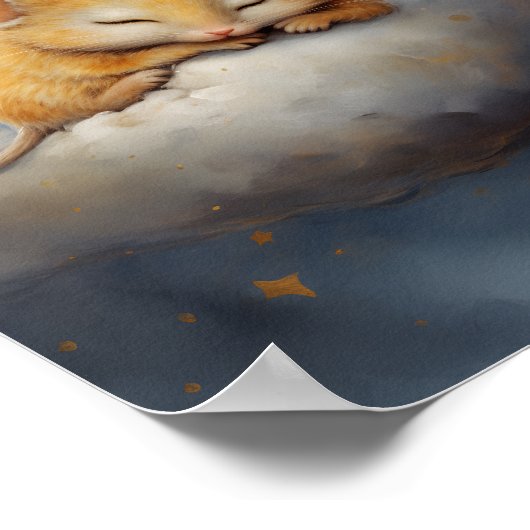 Schoon klein muisje dat slaapt op een wolk  poster (Hoek)