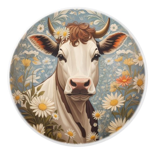 Schoon Koe Met Madeliefjes Keramische Knop (Voorkant)