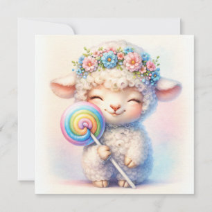 Schoon Lammetje met Lollypop - Whimsische Kinderka Kaart
