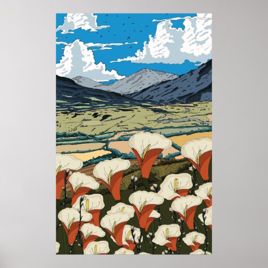 Schoon landschap met wilde bloemenweide poster (Voorkant)