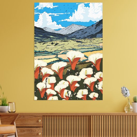 Schoon landschap van wilde bloemenweide canvas afdruk (Insitu (Woonkamer))
