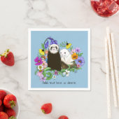 Schoon Maanziek Blauw Lief Bloemstuk Fretjes Paar Servet (Insitu)