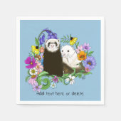 Schoon Maanziek Blauw Lief Bloemstuk Fretjes Paar Servet (Voorkant)