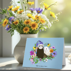 Schoon Maanziek Blauw Zoet Bloemmotief Fretjes Paa Kaart