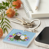 Schoon Maanziek Blauw Zoet Bloemmotief Fretjes Paa Sleutelhanger (Voorkant Rechts)