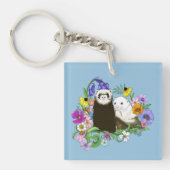 Schoon Maanziek Blauw Zoet Bloemmotief Fretjes Paa Sleutelhanger (Voorkant)