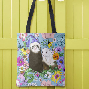 Schoon Maanziek Blauw Zoet Bloemmotief Fretjes Paa Tote Bag