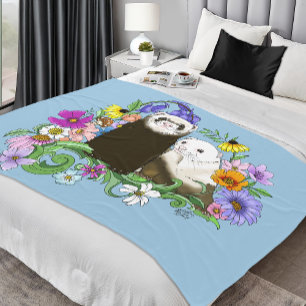 Schoon Maanzieke Blauwe Malse Bloemige Fretjes Paa Fleece Deken