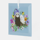 Schoon Maanzieke Blauwe Malse Bloemige Fretjes Paa Glas Ornament (Voorkant links)