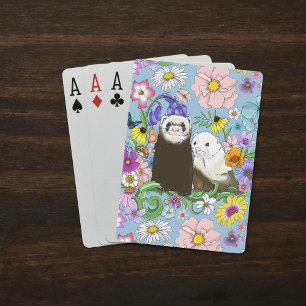 Schoon Maanzieke Blauwe Malse Bloemige Fretjes Paa Pokerkaarten