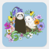 Schoon Maanzieke Blauwe Malse Bloemige Fretjes Paa Vierkante Sticker (Voorkant)