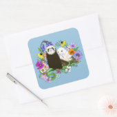 Schoon Maanzieke Blauwe Malse Bloemige Fretjes Paa Vierkante Sticker (Envelop)